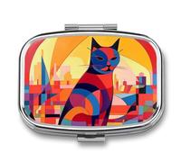 Square Pill Box Portable Metal Pill Case 2 Compartment Small Travel Pill Organizer Cute Drawing Animals Vitamins Holder Organizer for Purse Pocket