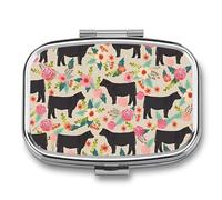 Square Pill Box Portable Metal Pill Case 2 Compartment Small Travel Pill Organizer Cute Flower Show Steer Cows Cattle_74973286 Vitamins Holder Organizer for Purse Pocket