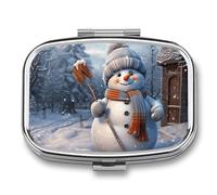 Square Pill Box Portable Metal Pill Case 2 Compartment Small Travel Pill Organizer Cute Hardworking Snowman Vitamins Holder Organizer for Purse Pocket