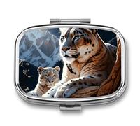 Square Pill Box Portable Metal Pill Case 2 Compartment Small Travel Pill Organizer Cute Mountain Lions Vitamins Holder Organizer for Purse Pocket