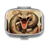 Square Pill Box Portable Metal Pill Case 2 Compartment Small Travel Pill Organizer Cute Snake Open Mouth Vitamins Holder Organizer for Purse Pocket