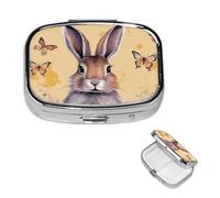 Square Pill Box Rabbit and Butterfly Pill Case for Purse & Pocket 3 Compartment Pill Organizer Portable Travel Pillbox Medicine Pill Holder Container for Daily Vitamin Cod Liver Oil Storage