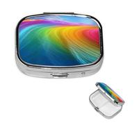 Square Pill Box Rainbow Ocean Pill Case 2 Compartment for Purse Cute Metal Pill Organizer Portable Travel Pillbox Mini Small Pill Container Holder to Hold Vitamins Fish Oil Supplements