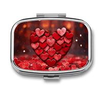 Square Pill Box Red Hearts Love Pill Case for Purse & Pocket 2 Compartment Medicine Pill Organizer Portable Travel Pillbox Medicine Vitamin Cod Liver Oil Storage Box