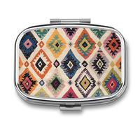 Square Pill Box Rhombus Design Pattern Pill Case for Purse & Pocket 2 Compartment Medicine Pill Organizer Portable Travel Pillbox Medicine Vitamin Cod Liver Oil Storage Box