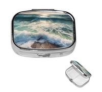 Square Pill Box Sea on The Boards Pill Case for Purse & Pocket 3 Compartment Pill Organizer Portable Travel Pillbox Medicine Pill Holder Container for Daily Vitamin Cod Liver Oil Storage
