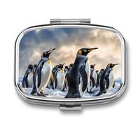 Square Pill Box Sea Penguin Pill Case for Purse & Pocket 2 Compartment Medicine Pill Organizer Portable Travel Pillbox Medicine Vitamin Cod Liver Oil Storage Box