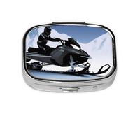 Square Pill Box Snowmobile Cute Small Pill Case 2 Compartment Pillbox for Purse Pocket Portable Pill Container Holder to Hold Vitamins Medication Fish Oil and Supplements