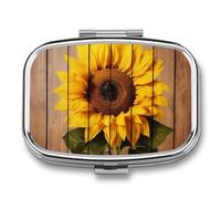 Square Pill Box Sunflower with Wood Pill Case for Purse & Pocket 2 Compartment Medicine Pill Organizer Portable Travel Pillbox Medicine Vitamin Cod Liver Oil Storage Box