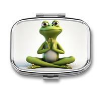 Square Pill Box The Funny Frog Doing Yoga Pill Case for Purse & Pocket 2 Compartment Medicine Pill Organizer Portable Travel Pillbox Medicine Vitamin Cod Liver Oil Storage Box
