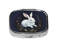 Square Pill Box White Rabbit - 2 Compartment Medicine Pill Case, Waterproof, Pocket Pill Organizer Dispenser, Portable for Pocket Or Purse Pill Boxes
