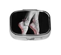 Square Pill Box with 2 Compartment Medicine Case, Portable Travel Pill Case for Pocket or Purse, Ballet Dancer
