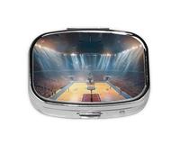 Square Pill Box with 2 Compartment Medicine Case, Portable Travel Pill Case for Pocket or Purse, Basketball