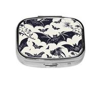 Square Pill Box with 2 Compartment Medicine Case, Portable Travel Pill Case for Pocket or Purse, Bat Pattern