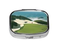 Square Pill Box with 2 Compartment Medicine Case, Portable Travel Pill Case for Pocket or Purse, Beach Golf Course