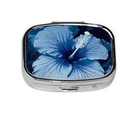 Square Pill Box with 2 Compartment Medicine Case, Portable Travel Pill Case for Pocket or Purse, Blue Hibiscus