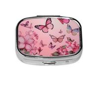 Square Pill Box with 2 Compartment Medicine Case, Portable Travel Pill Case for Pocket or Purse, Butterflies