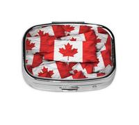 Square Pill Box with 2 Compartment Medicine Case, Portable Travel Pill Case for Pocket or Purse, Canadian Flag