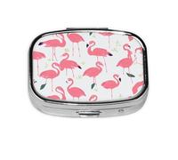 Square Pill Box with 2 Compartment Medicine Case, Portable Travel Pill Case for Pocket or Purse, Cartoon Flamingo Pattern