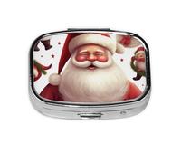 Square Pill Box with 2 Compartment Medicine Case, Portable Travel Pill Case for Pocket or Purse, Christmas Santa Claus