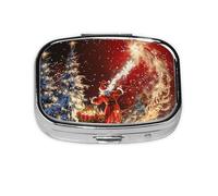 Square Pill Box with 2 Compartment Medicine Case, Portable Travel Pill Case for Pocket or Purse, Christmas Magic