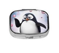Square Pill Box with 2 Compartment Medicine Case, Portable Travel Pill Case for Pocket or Purse, Cute Penguins