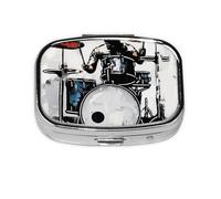 Square Pill Box with 2 Compartment Medicine Case, Portable Travel Pill Case for Pocket or Purse, Drummer
