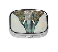 Square Pill Box with 2 Compartment Medicine Case, Portable Travel Pill Case for Pocket or Purse, Elephant Print