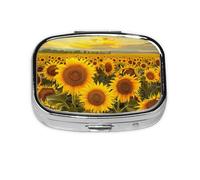 Square Pill Box with 2 Compartment Medicine Case, Portable Travel Pill Case for Pocket or Purse, Farm Sunflowers