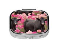 Square Pill Box with 2 Compartment Medicine Case, Portable Travel Pill Case for Pocket or Purse, Flower Show Steer Cows Cattle