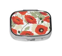 Square Pill Box with 2 Compartment Medicine Case, Portable Travel Pill Case for Pocket or Purse, Flower Pattern