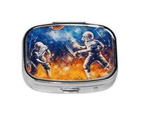 Square Pill Box with 2 Compartment Medicine Case, Portable Travel Pill Case for Pocket or Purse, Football Galaxy Space Play
