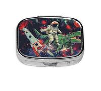 Square Pill Box with 2 Compartment Medicine Case, Portable Travel Pill Case for Pocket or Purse, Funny Astronaut Dinosaur Rocket
