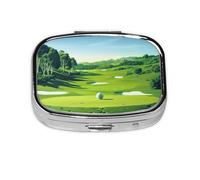 Square Pill Box with 2 Compartment Medicine Case, Portable Travel Pill Case for Pocket or Purse, Golf Course