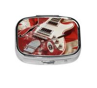 Square Pill Box with 2 Compartment Medicine Case, Portable Travel Pill Case for Pocket or Purse, Guitar British Flag