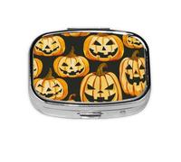 Square Pill Box with 2 Compartment Medicine Case, Portable Travel Pill Case for Pocket or Purse, Halloween Pumpkin Patterns