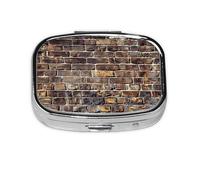 Square Pill Box with 2 Compartment Medicine Case, Portable Travel Pill Case for Pocket or Purse, Industrial Brick Wall Background