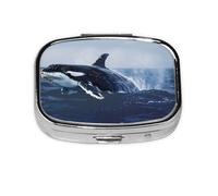 Square Pill Box with 2 Compartment Medicine Case, Portable Travel Pill Case for Pocket or Purse, Killer Whale Print