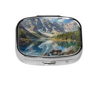 Square Pill Box with 2 Compartment Medicine Case, Portable Travel Pill Case for Pocket or Purse, Rocky Mountains