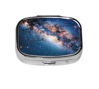 Square Pill Box with 2 Compartment Medicine Case, Portable Travel Pill Case for Pocket or Purse, Starry Universe Space
