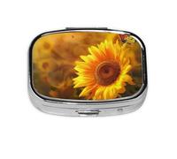 Square Pill Box with 2 Compartment Medicine Case, Portable Travel Pill Case for Pocket or Purse, Sunny Sunflower Butterfly