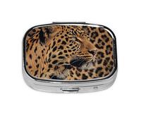 Square Pill Box with 2 Compartment Medicine Case, Portable Travel Pill Case for Pocket or Purse, Wild Leopard Animal