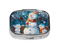 Square Pill Box with 2 Compartment Medicine Case, Portable Travel Pill Case for Pocket or Purse, Winter Snowman