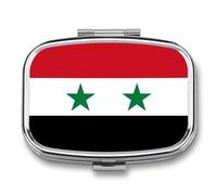 Square Pill Box with Mirror, Personality Syrian Republic Flag Printing Small Pill Case Portable Metal Medicine Container Vitamin Organizer for Purse Pocket Travel Gift