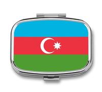 Square Pill Box with Mirror, Republic of Azerbaijan Flag Printing Travel Small Pill Case Portable Metal Medicine Container Vitamin Organizer for Purse Pocket