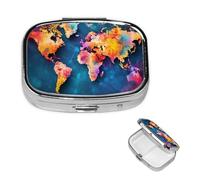Square Pill Case for Purse or Pocket 2 Compartment Medicine Pill Box Portable Small Pill Organizer Abstract World Map Pillbox Travel Medicine Vitamin Cod Liver Oil Storage Box