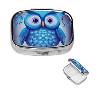 Square Pill Case for Purse or Pocket 2 Compartment Medicine Pill Box Portable Small Pill Organizer Blue owl Pillbox Travel Medicine Vitamin Cod Liver Oil Storage Box