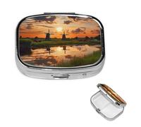 Square Pill Case for Purse or Pocket 2 Compartment Medicine Pill Box Portable Small Pill Organizer Beautiful View of The Netherlands Pillbox Travel Medicine Vitamin Cod Liver Oil Storage Box