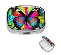 Square Pill Case for Purse or Pocket 2 Compartment Medicine Pill Box Portable Small Pill Organizer Colorful Butterfly Pillbox Travel Medicine Vitamin Cod Liver Oil Storage Box