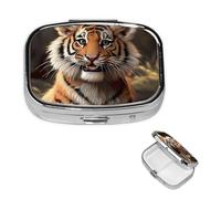 Square Pill Case for Purse or Pocket 2 Compartment Medicine Pill Box Portable Small Pill Organizer Cute Tiger Pillbox Travel Medicine Vitamin Cod Liver Oil Storage Box